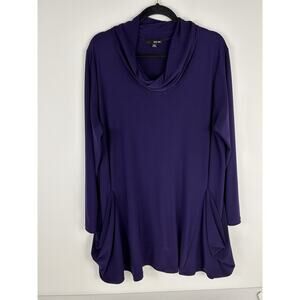 SUN KIM‎ size 2X Purple jersey knit boxy tunic Cowl Neck Long Sleeve Lagenlook